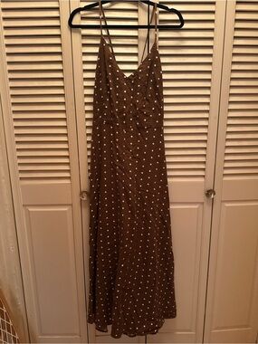 a new day Brown Polka Dot Spaghetti Strap Maxi Dress